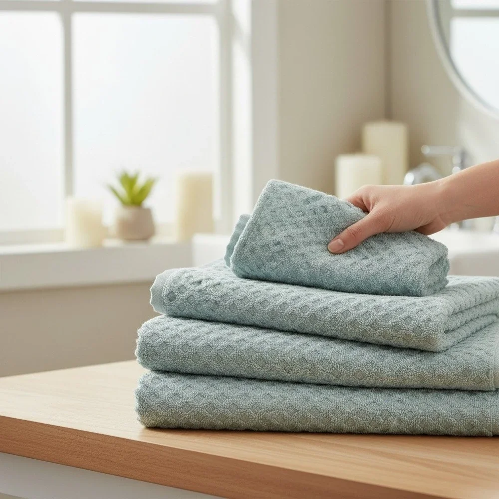 Grayson Collection Bath Towels Set of 4 Large Seafoam Blue NWOT Cotton Honey
